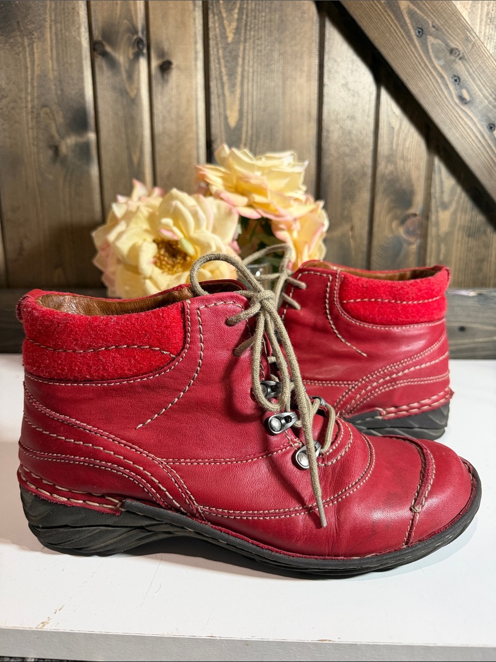 Josef Seibel Women's Red Lace-Up Ankle Boots